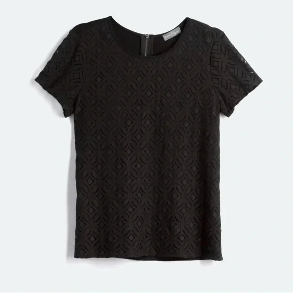 Market & Spruce Hand Crocheted Front Mixed Material Black Top - Picture 2 of 4